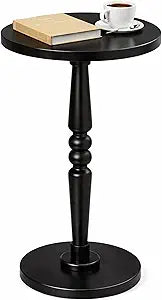 Round Side Table for Small Spaces - Small Accent End Table Nightstand with Solid Wood Top and Pedestal Leg - Modern Drink Table for Livingroom, Bedroom, Corners, Office