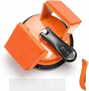 Floor Gap Fixer Tool, Heavy Duty Suction Cup Floor Gap Repair Tool, 45 Striking Surface, Laminate Vinyl Plank Flooring Gap Fix Tool Kit, 5 Pads Included, Slot Cutter, Orange