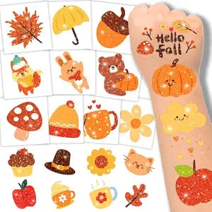 winthrop 120 Pcs Glitter Autumn Temporary Tattoos for Kids, Happy Fall