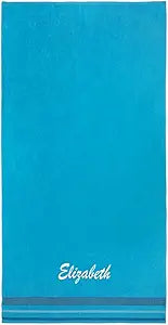 Kaufman - Personalized Oversized, 35" X 70", Solid Color, Velour Super Soft, Beach and Pool Towel, Easy Care, Extra Large, 100% USA Cotton, Embroidered Name (Turquoise)