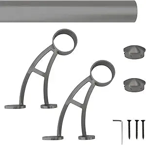 Wall Mount Foot Rail Kit, Titanium Black (Dark Gray) Finish Stainless Steel Tubing w/Internal Connector, Bar Foot Rail Brackets (Tapered End Cap, 3 ft (36 in x 1))