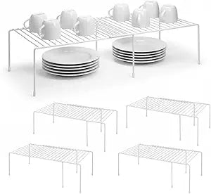 4-Pack Expandable Medium (13.4-25.1x9inch) Kitchen Organizer Rack, Kitchen Shelves for Spice Organization for Cabinet, Pantry Organizers and Storage, Spice Rack, Desk Organizer, White