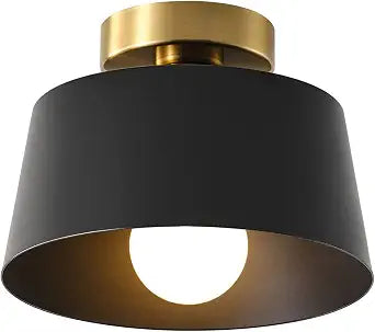 Ceiling Light Fixture, Hallway Ceiling Light with Gold Plate and Matte Black Shade, Modern Simple Style Porch Light Fixtures Semi Flush Mount (Black)