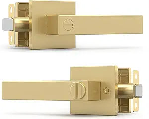 Door Handle - 1 Pack Heavy Duty Door Handles for Exterior/Interior with Lock - Modern Door Levers for Each House Door - Fits All Standard Door Sizes - Privacy, Satin Brass