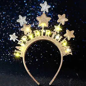 Light Up Stars Headbands LED Gold Birthday Hairbands Glowing Happy Birthdays Crowns Head Bands Glitter Birthday Hair Accessories for Women