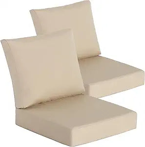 Goodgoods 24 x 24 Sunbrella Outdoor Patio Deep Seat Cushions 2-Pack, Fade-Resistant & Water-Resistant Furniture Chair Cushions with 30D High-Resilience Foam for Sofa, Antique Canvas Beige