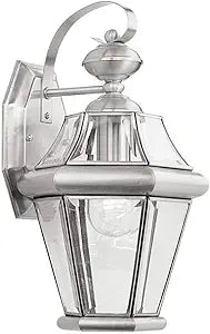 Livex Lighting 2161-91 Outdoor Wall Sconce Light with Clear Beveled Glass, Brushed Nickel