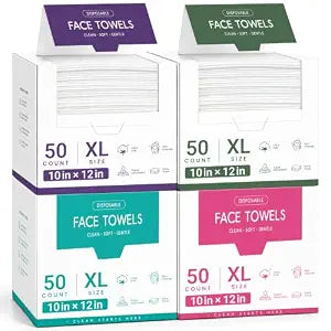 200 Count XL Disposable Face Towels, 10" x 12", Thick & Soft, Wet & Dry Use