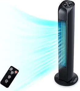 Uthfy Oscillating Tower Fan for Bedroom, Portable Standing Fan with Remote, 3 Modes 3 Speeds, 7.5H Timer, 120 Quiet Cooling for Living room, Office, Black