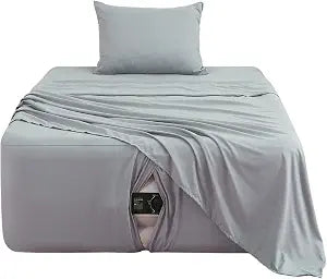 Air Mattress Sheet Set with Pump Hole, 18-24 Inch, Twin, Grey