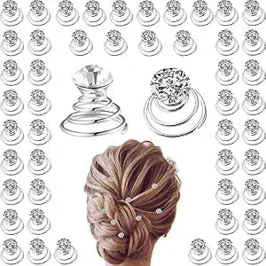 50 Pieces Crystal Twisters Spiral Set Bridal Rhinestone Gems Hair Pins Silver Coil Hair Gems Hair Clips for Wedding Party Prom with Clear Box for Women Girls Party Gift(Diamond Style)