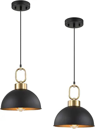 2 Pack Farmhouse Black Pendant Lights Kitchen Island, 10'' Industrial Dome Pendant Light Fixtures, Adjustable Height Modern Hanging Light for Kitchen Dining Room Entryway Bar