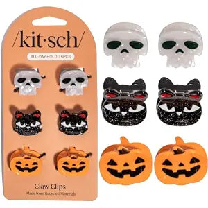 Kitsch Halloween Squad Mini Claw Clips - Ghost, Cat & Pumpkin, 6pcs