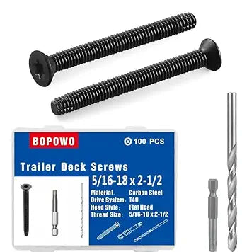 (100pcs) 5/16-18 x 2-1/2" Flat Head Thread Forming & Cutting Screws Trailer Deck Screws, Black Phosphate, Package Contains T40 Star Drivea and 9/32 Drill bit