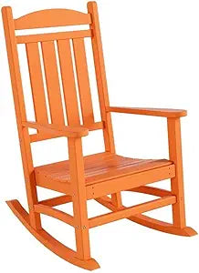 Costaelm Oversized Outdoor Rocking Chair, High Back Porch Rocker Chair, HDPE All Weather Resistant Outdoor Seating Furniture Wide Rocker Chair for Patio, Lawn, Garden, Orange