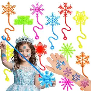 48 PCS Snowflake Party Favors - 24 Temporary Tattoos & 24 Stick Hands