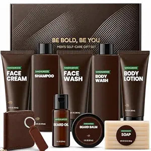 Rinse & Robust Gifts for Men 10Pcs Gift baskets for Men, Sandalwood Bath and Body Works Men Gifts for Birthday for Dad Boyfriend Husband