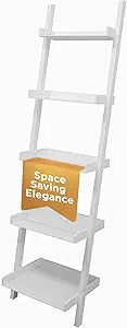 Kiera Grace Providence Hadfield 5 Tier Ladder Shelf, Leaning Bookshelf Storage Rack for Home, Office, 18" x 67", White