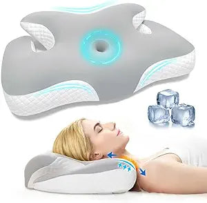 Ergo Cervical Pillow for Neck and Shoulder Pain Relief,Cooling Orthopedic Contour Memory Foam Pillows,Side Sleeper Pillows for Neck Support,King Size Bed Pillows for Back Stomach Sleepers(Ash Grey)