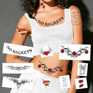 Female White Trash 9-Pack Temporary Tattoos for Halloween & Costumes ï¿½ï¿½ï¿½ Realistic Fake Hickeys, Tramp Stamp Designs, Hillbilly Party Attire (Easy Waterproof Fake Ta
