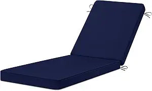Chaise Lounge Cushions Outdoor, 72"x21"x3" Triple-Waterproof Outdoor Chair Cushion with Removable Cover, 4 Adjustable Ties Lounge Chair Cushions for Outdoor Furniture, Navy