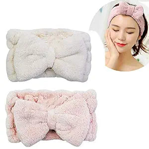 Chloven 2 Pack Microfiber Bowtie Headbands Facial Makeup Headband for Women