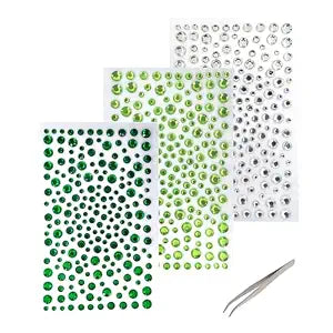 Face Rhinestone Stickers Light and Dark Green Face Jewels Gems Glitter White Crystal Rhinestone 630pcs Self Adhesive Face Gems Tattoos for Halloween Snake Shamrock Clover Makeup Hair Body Gem