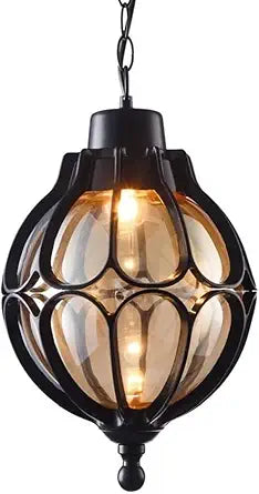 SLAWA Outdoor Pendant Light For Porch Farmhouse Exterior Hanging Lights With Adjustable Chain Anti-Rust Aluminum With Ball Amber Glass Waterproof Pendant Lantern For Front Door Entry Villa Gazebo Yard