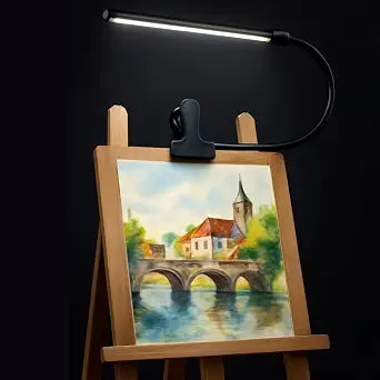 Black LED Easel Lamp Clip-On Art Light for Artists - 3 Colour Modes, 10-Level Dimmable Eye-Care Desk Lamp, Flexible 360 Gooseneck, USB Powered for Painting, Drawing, Headboards, Drafting Tables