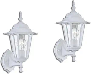 WISBEAM 2 Pack Outdoor Wall Light, White Wall Sconce for House Porch Lighting Fixture, E26 Base 60W Max, Metal Housing Plus Glass, Wet Location Rated, ETL Qualified, Bulbs not Included
