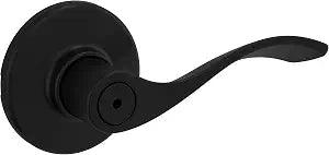 Kwikset Balboa Interior Privacy Door Handle with Lock, Door Lever For Bathroom and Bedroom, Matte Black Reversible Keyless Turn Lock