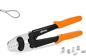 KF CPTEC Wire Rope Crimping Tool for 1/16'', 3/32'', 7/64'', 1/8'', 5/32'', 3/16'' Aluminum Loop Sleeves, Heavy-Duty Swaging Tool, Oval & Two Barrel Cable Crimper for Railing, Fishing