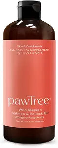 pawTree Salmon Oil-Dog and Cat Fish Oil Supplement-Ideal for Excessive Shedding Control, Seasonal Allergies, Itch Relief, Dry, Irritated Skin. with Heart-Healthy Omega-3 & Omega-6 Fatty Acids.