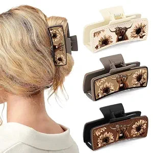 CiyvoLyeen Highland Cow Hair Clips Large Hairpins for Women Matte Leather