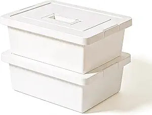 15 Quart White Stackable Storage Bins  with lock lids, built-in handles, and dust/water/moisture-proof. for organizing clothes, toys, office supplies in closets, under beds, garages. (white, 2L)