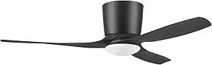 Honeywell Lynton 52" Ceiling Fan, Contemporary Indoor or Outdoor Damp-Rated Fan with LED Light, Remote, and Dual Mounting Options, Matte Black