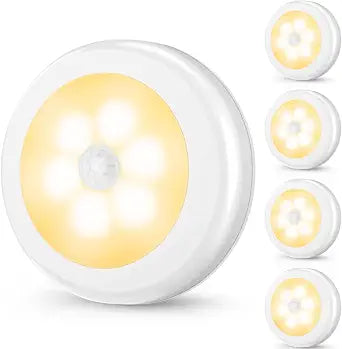 Mlambert 4 Pack Motion Sensor LED Night Light, Cordless Battery-Powered Stick-on Magnet Closet Lights, Safe Lighting for Stairs, Cabinet, Warm White