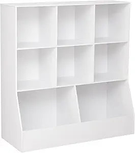 DINZI LVJ Toy Storage Organizer, Kids Bookshelf, Wood Toy Storage Cabinet, 3-Tier 8 Cubby Children Bookcase, 39.4" L Toddler Book Shelf for Playroom, Living Room, Nursery, Hallway, School, White