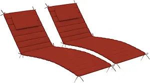 Sundale Outdoor Olefin Quilted Lounge Cushion Set of 2, Patio Foldable Chaise Lounger Cushion, Water-Resistant Lounge Chair Pad with Straps Red, 72 x 21 inches