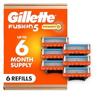 Gillette Fusion5 Power 5-Blade Razor Refills for Men, with Precision Trimmer, 6 Count