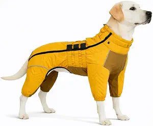 Warm Double Layers Dog Vest - 4 Legs Covered Windproof Waterproof Reflective Coat for Small Medium Large Dogs - Outdoor Skating Costume - Yellow 4XL