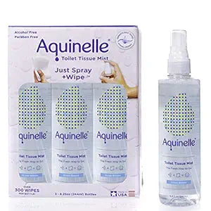 Aquinelle Toilet Tissue Mist, Eco-Friendly & Non-Clogging Alternative to Flushable Wipes Simply Spray On Any Folded Toilet Paper (3-8.25 oz Ocean Breeze)