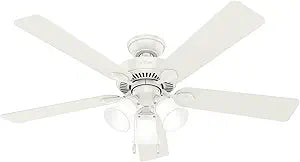 Hunter 52 inch Indoor Ceiling Fan with LED Lights - White Ceiling Fan with Pull Chain, For Bedroom, Living Room, or Kitchen, Standard Mount, No Remote, 5 Blades - Swanson 50895, Fresh White