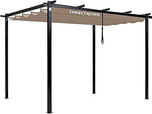 10' X 10' Pergola Shade Cover for Outdoor Retractable Durable Fabric Canopy Replacement Top Only, Sun Shade for Outside (Beige)