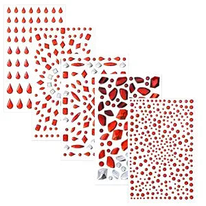 Halloween Face Gems Jewels Tattoos 5 Sheets Red & White Rhinestone Face Gems For Women Self-Adhesive Vampire Festival Jewels Costume Stickers Body Makeup For Rave Party Makeup