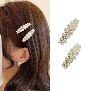 2 Pcs Mini Hair Barrettes for Women,Decoration Barrettes for Fine Thin Thick Hair,Metal Pearl Vintage Barrette Clips Hair Accessories for Women US412