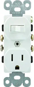 GE in-Wall Light Switch and Power Outlet Combo, 1 Grounded Outlet, White