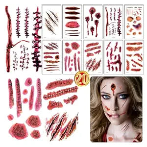20Sheets Halloween Scar Tattoos Stickers zombie tattoo