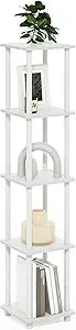 Furinno Turn-N-Tube Storage Shelves, 5-Tier Square Book Shelf, Corner Shelf, Toolless Open Shelves, Round Tubes, for Organization and Storage, Living Room, Garage, Home Office, White