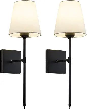Wall Sconces Sets of 2, Bathroom Vanity Sconces Wall Lighting with White Fabric Shades, Hardwired Retro Industrial Wall Lamps, Wall Lights Suitable for Bedroom Living Room